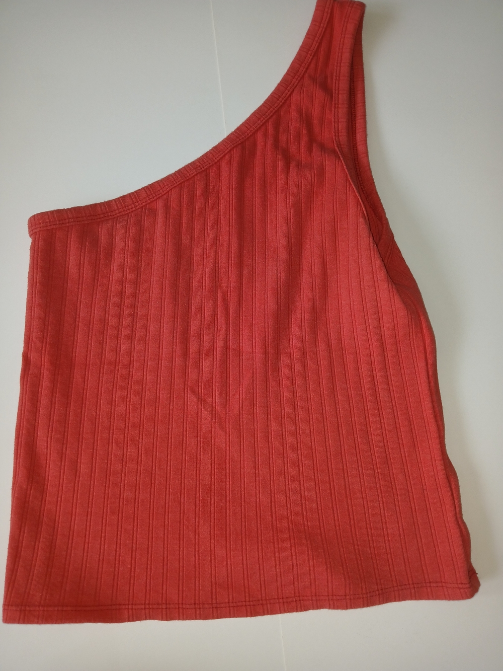 American Eagle Outfitters One-Shoulder Ribbed Tank Top — Coral Red D0307